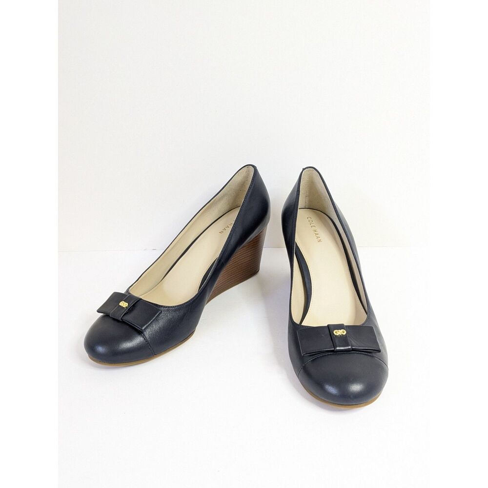 Cole Haan Adair Navy Blue 9B Leather Wedge Heels Pumps W13162 Business Casual